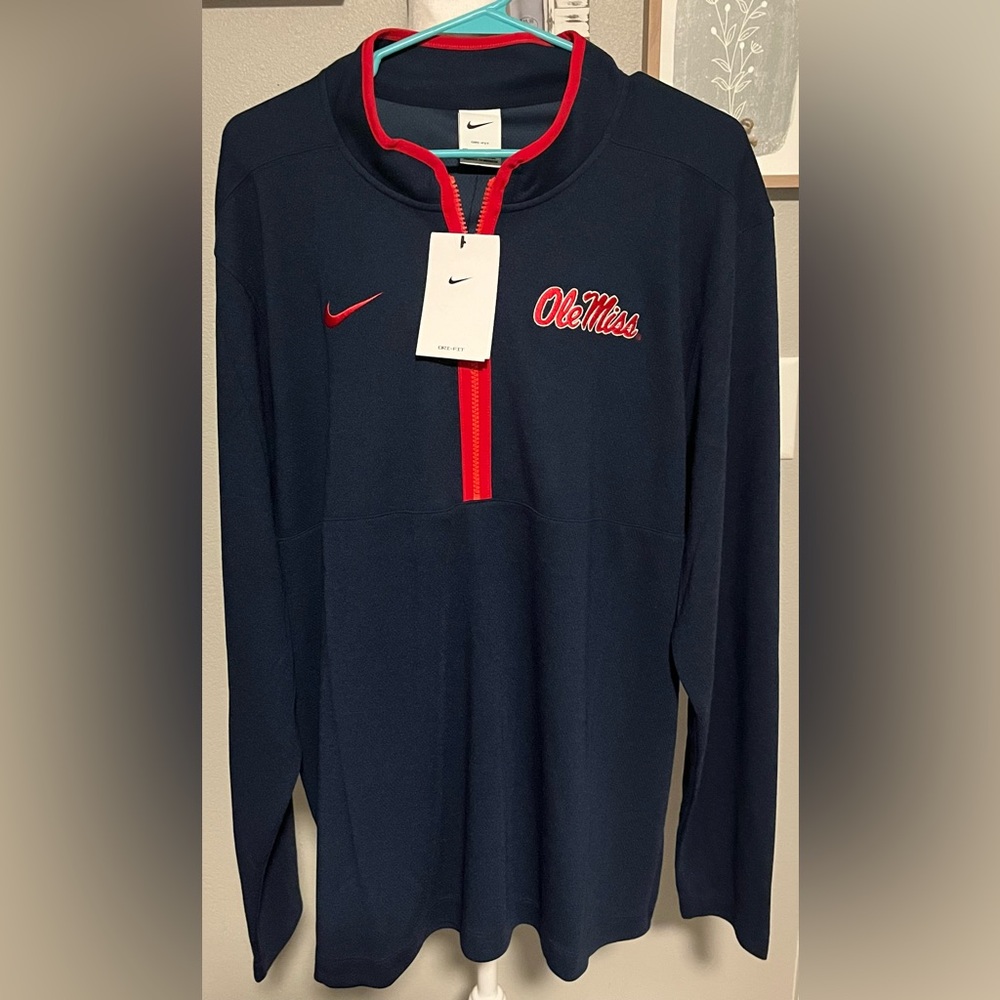 Nike Navy/Red Ole Miss Quarter Zip Pullover DriFit Men’s new size XXL Basketball